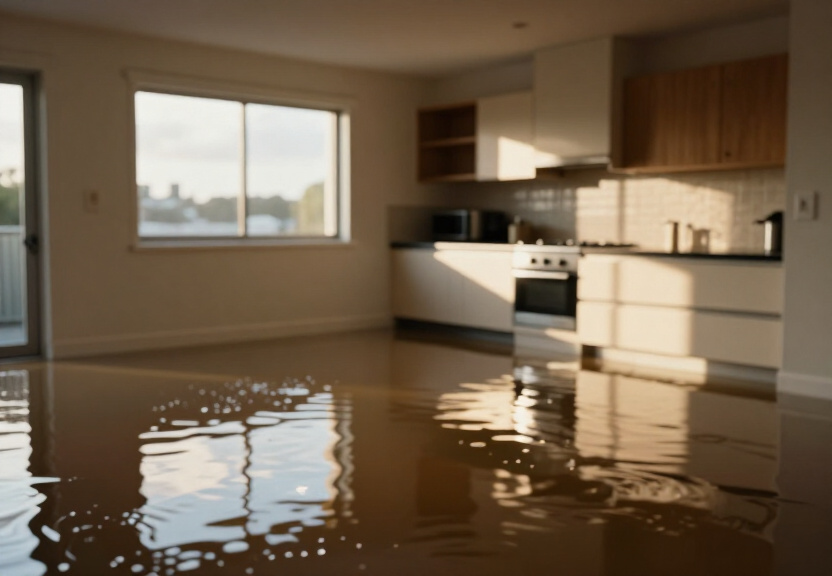 Waterlogged carpet in Waitara apartment before drying